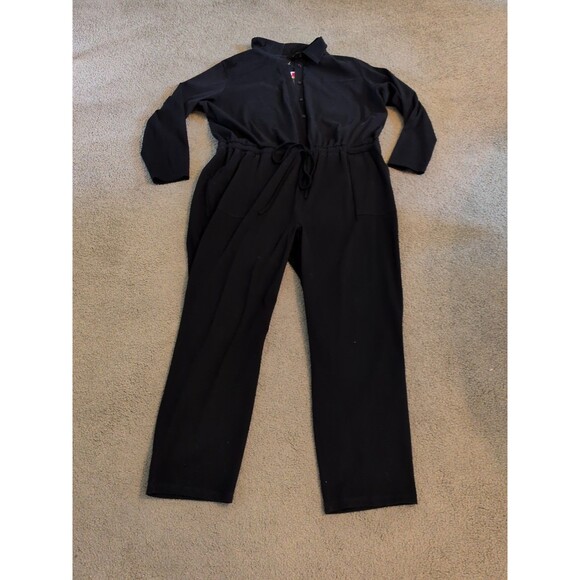 Women With Control Black Knit denim One Piece Jumpsuit 3X Loungewear Stretch - Picture 3 of 16